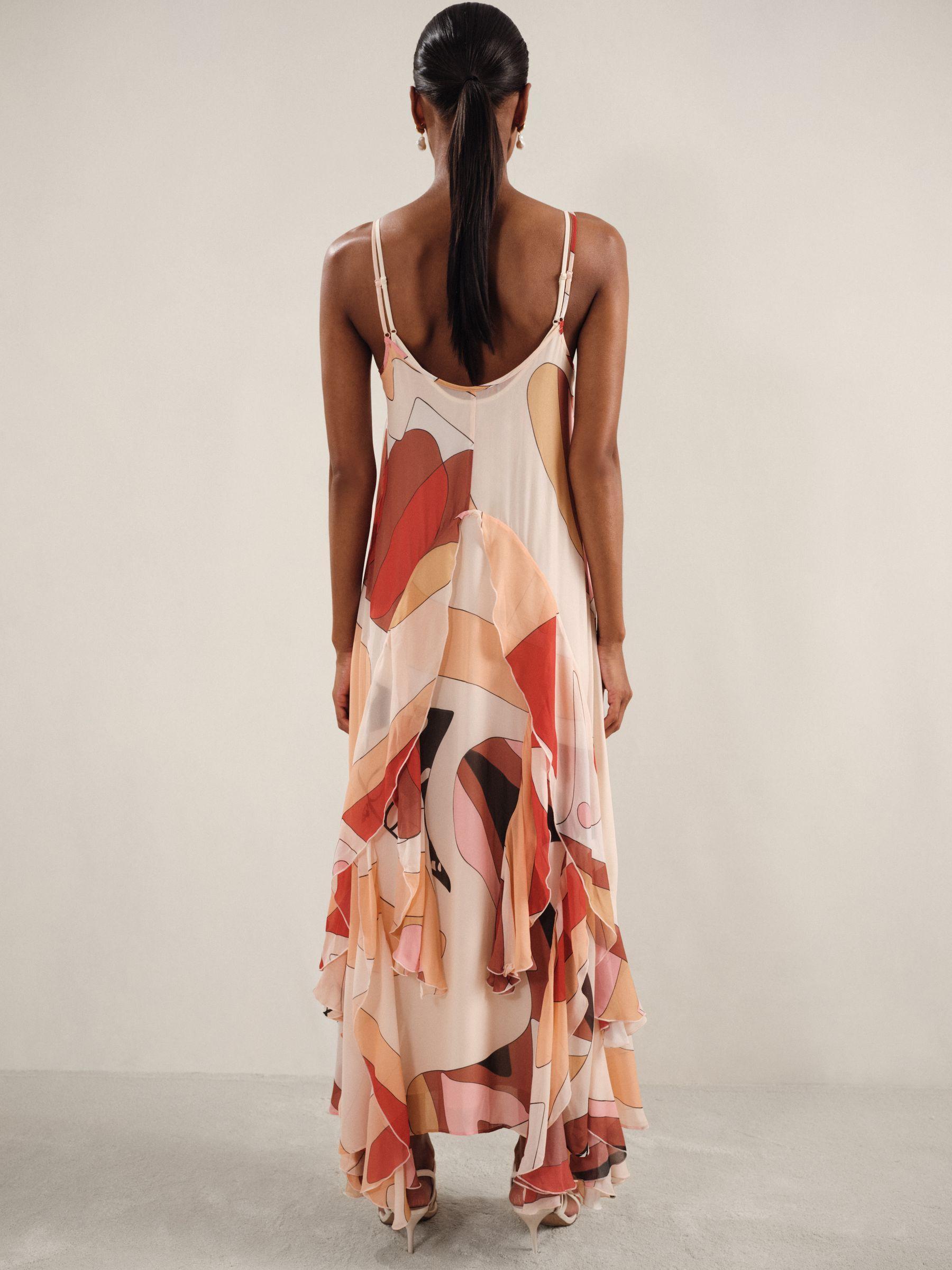 Printed Ruffle Trim Maxi Dress in Cream/Red Product Image