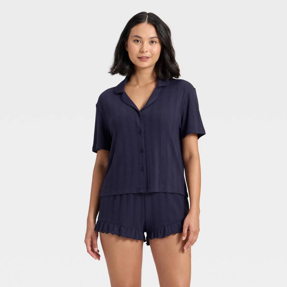 Women's Pointelle Notch Collar Shirt and Shorts Pajama Set - Wild Fable™ Product Image