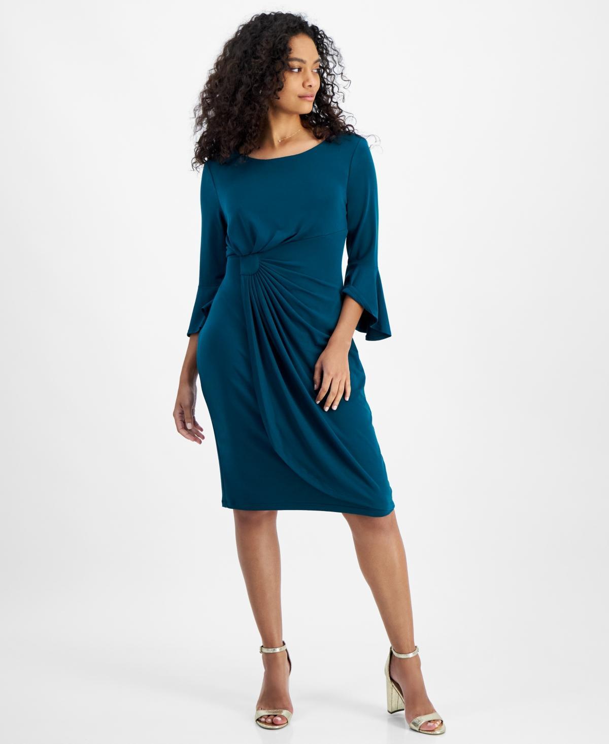 Womens Connected Apparel Solid Bell Sleeve Dress Product Image