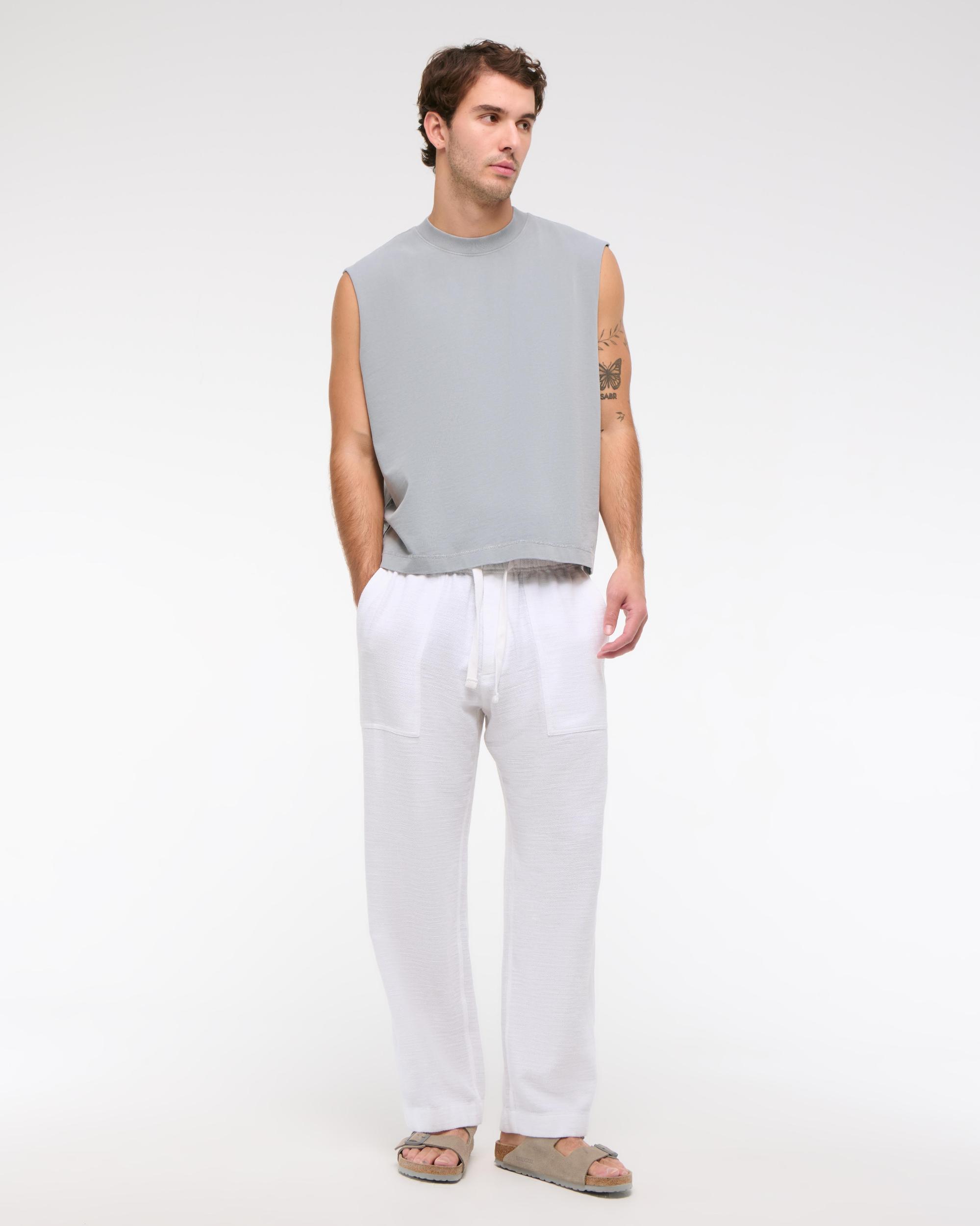 Baggy Cotton Textured Pull-On Pant Product Image
