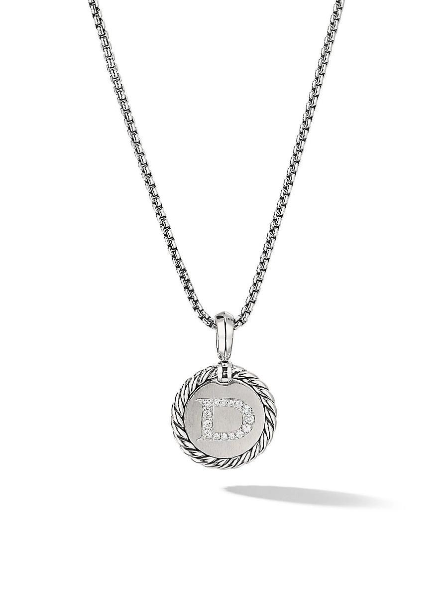 David Yurman Sterling Silver Cable Collectibles Initial Charm Necklace with Diamonds, 18 Product Image