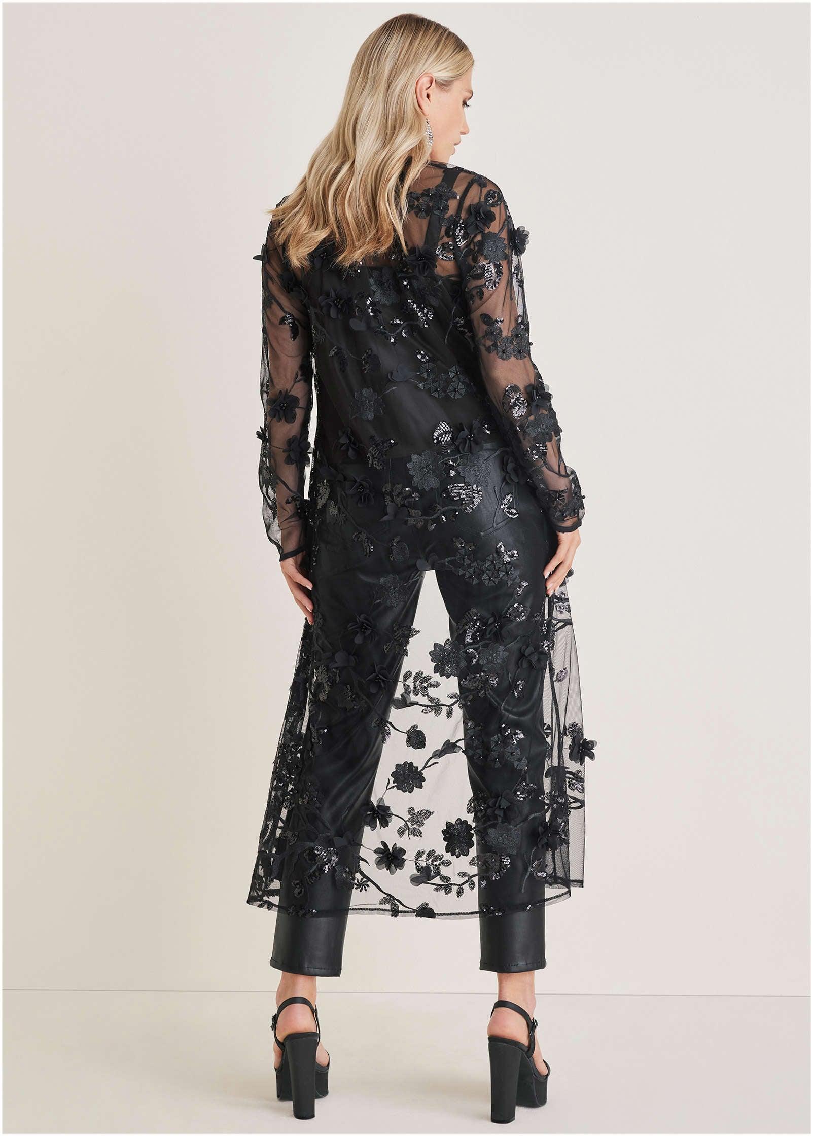 Beaded Lace Long Jacket - Black Product Image