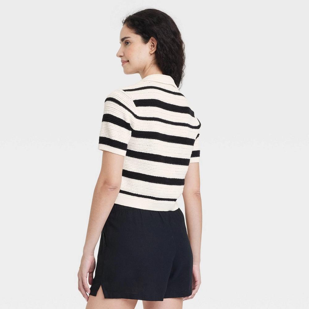 Womens Collared Pullover Sweater - Universal Thread Cream/Black Striped M Product Image