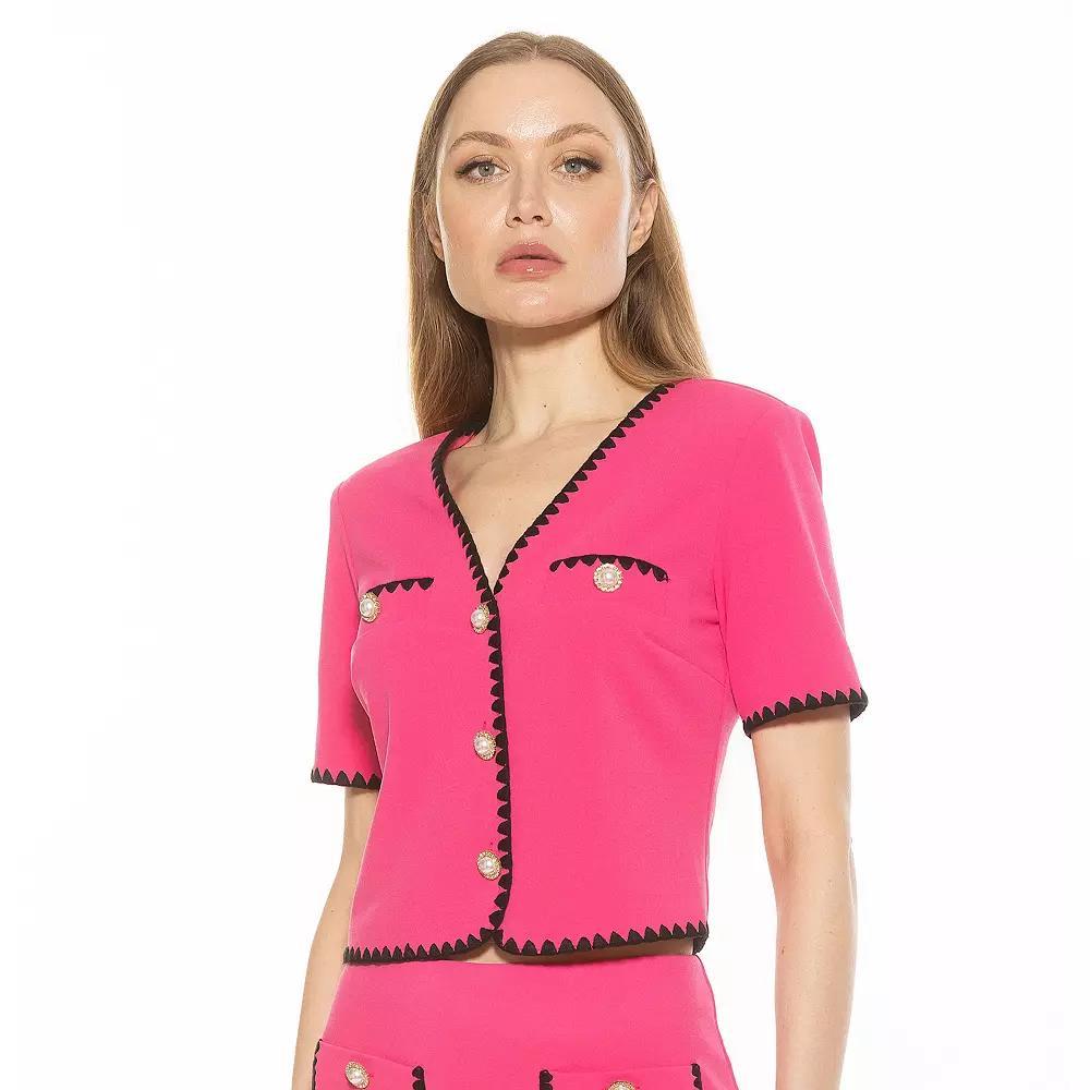 Women's ALEXIA ADMOR Willa Short Sleeve Embroidered Edge Jacket Top, Size: 10, Pink Product Image