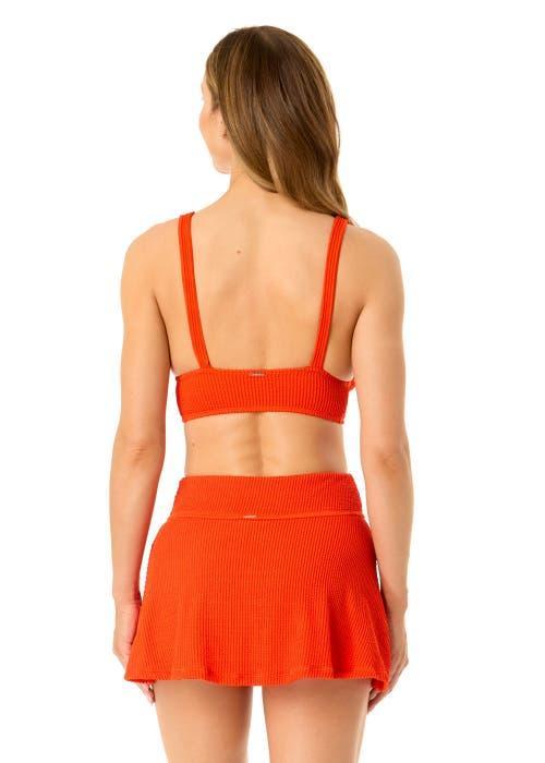 Anne Cole Women's Live In Color Textured Shirred Soft Band Bralette Bikini Swim Top in Paprika Flame at Nordstrom, Size X-Large Product Image