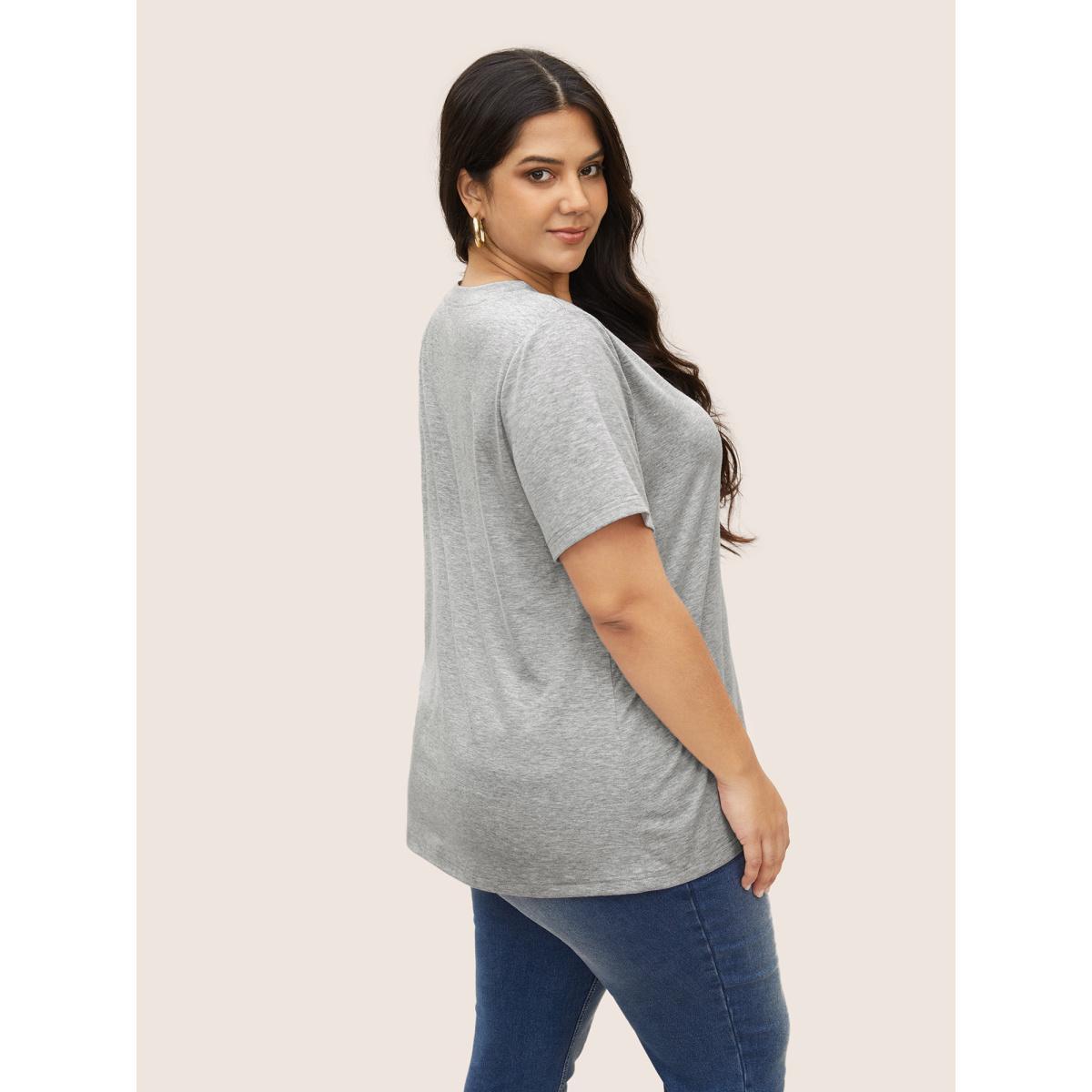 Plus Size V Neck Solid Heather Cut Out T-shirt Gray Women Casual Cut-Out V-neck Everyday T-shirts BloomChic 30/6X Product Image