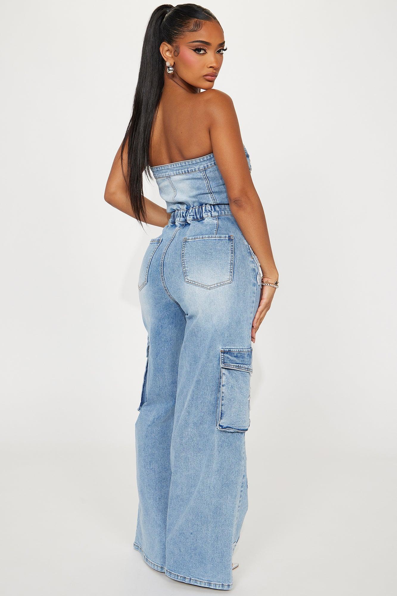 Never Cross Me Denim Jumpsuit - Light Wash Product Image