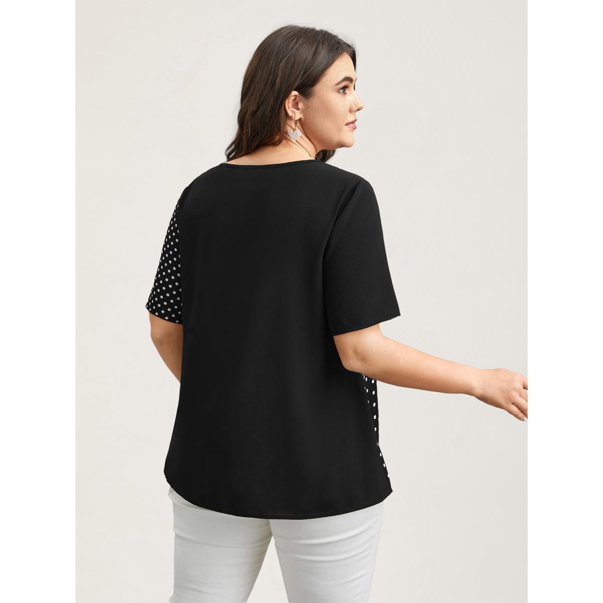 Plus Size Black Polka Dot Panelled A-Line Shirt Women Elegant Short sleeve Round Neck Everyday Blouses BloomChic 26/4X Product Image