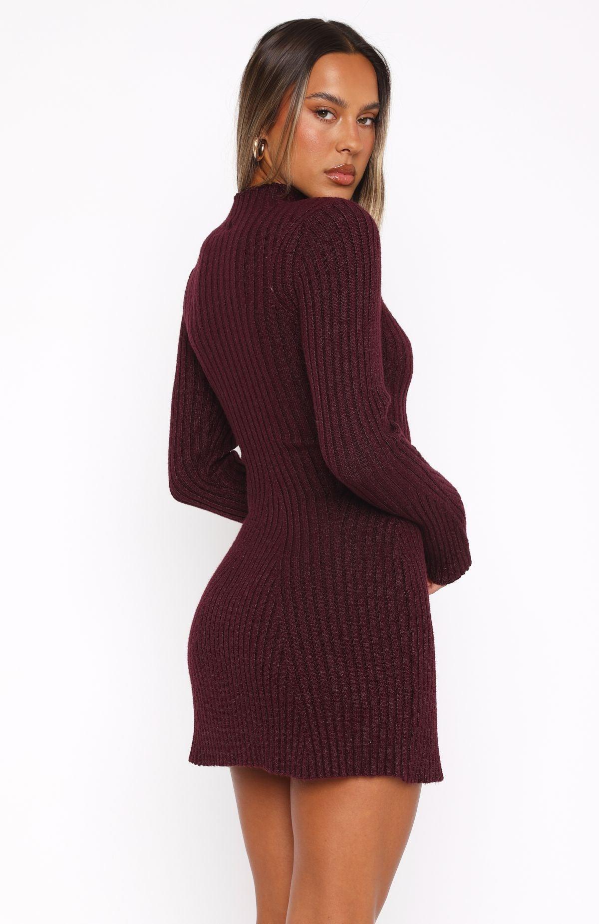 Building Bridges Long Sleeve Knit Mini Dress Burnt Cherry Product Image