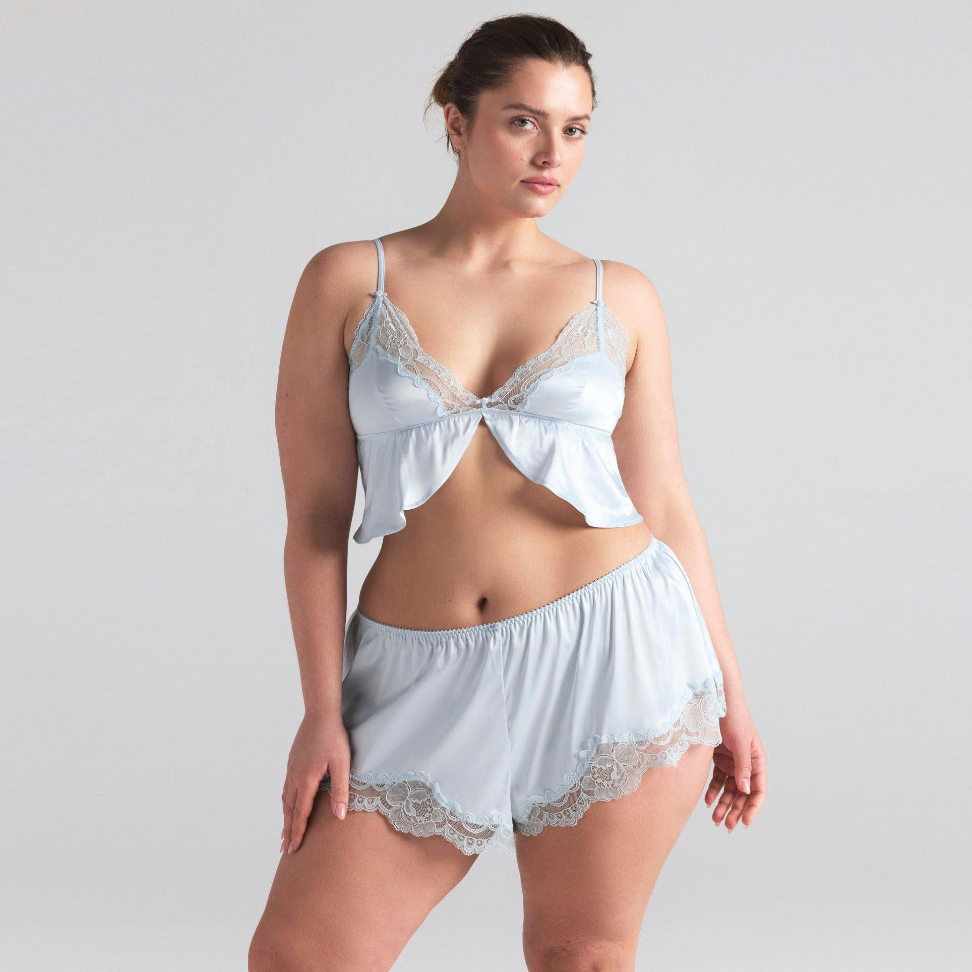 WOVEN SHINE LACE BABYDOLL AND SHORT SET | CLOUD Product Image