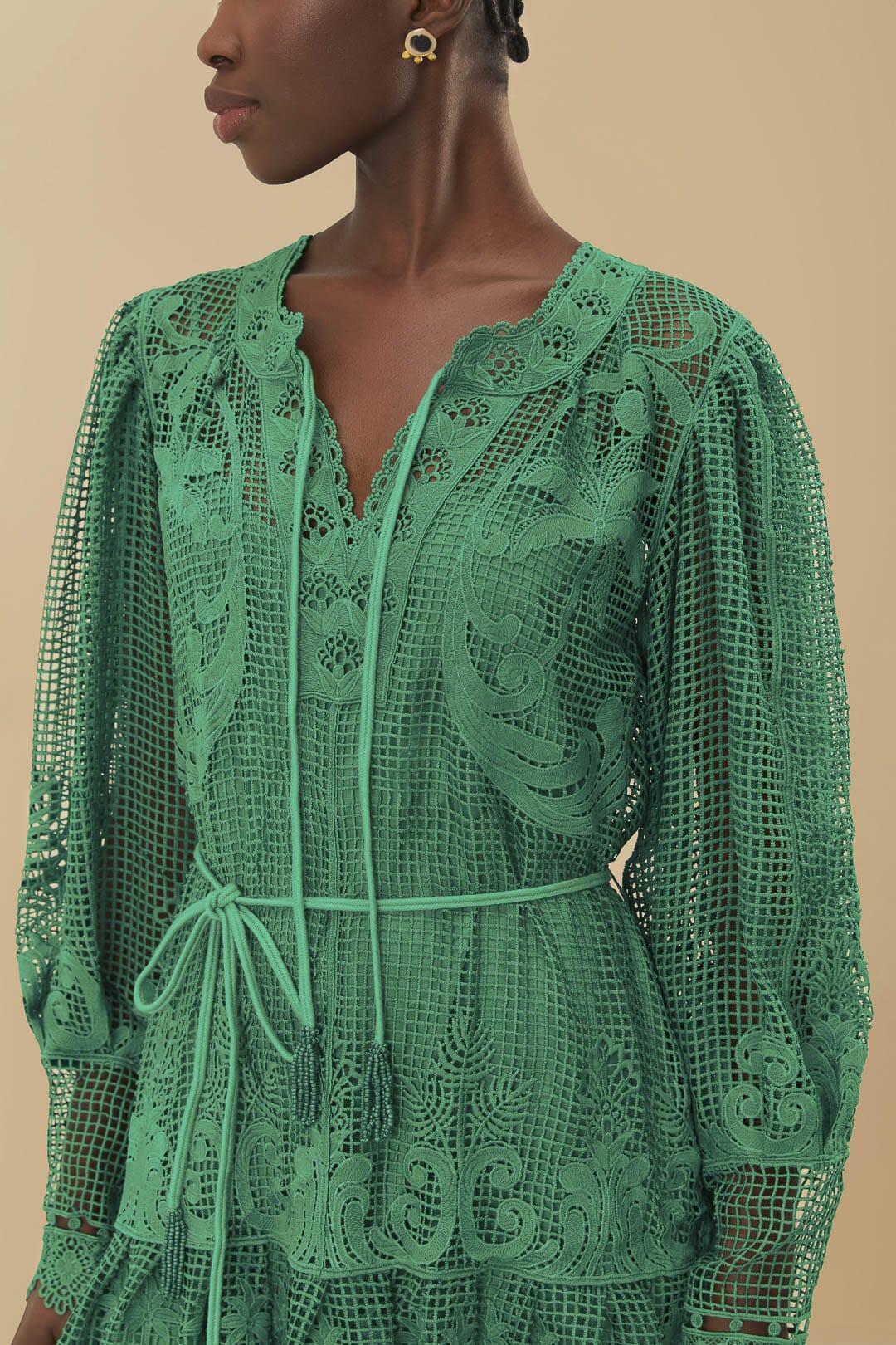 Green Tropical Flight Guipure Mini Dress, GREEN / S Product Image