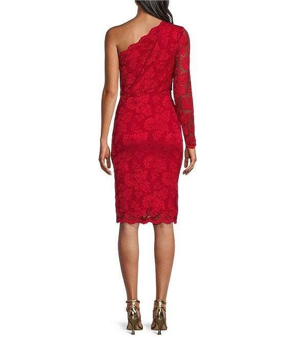 Marina Lace One Shoulder Long Sleeve Sheath Dress Product Image