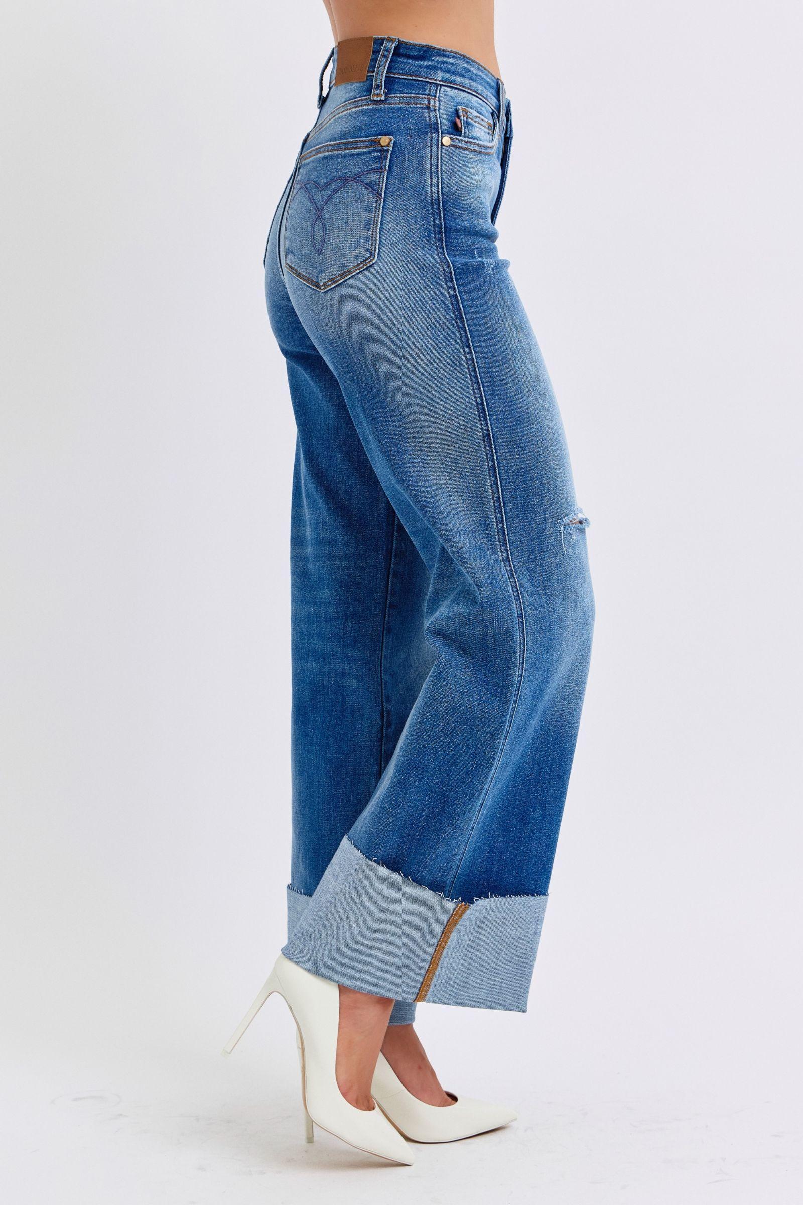 Judy Blue Distressed High Waist Wide Leg Jeans Product Image