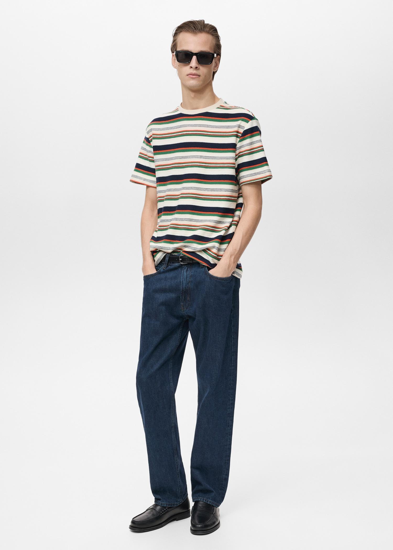 100% cotton regular-fit striped t-shirt - Men | MANGO USA Product Image