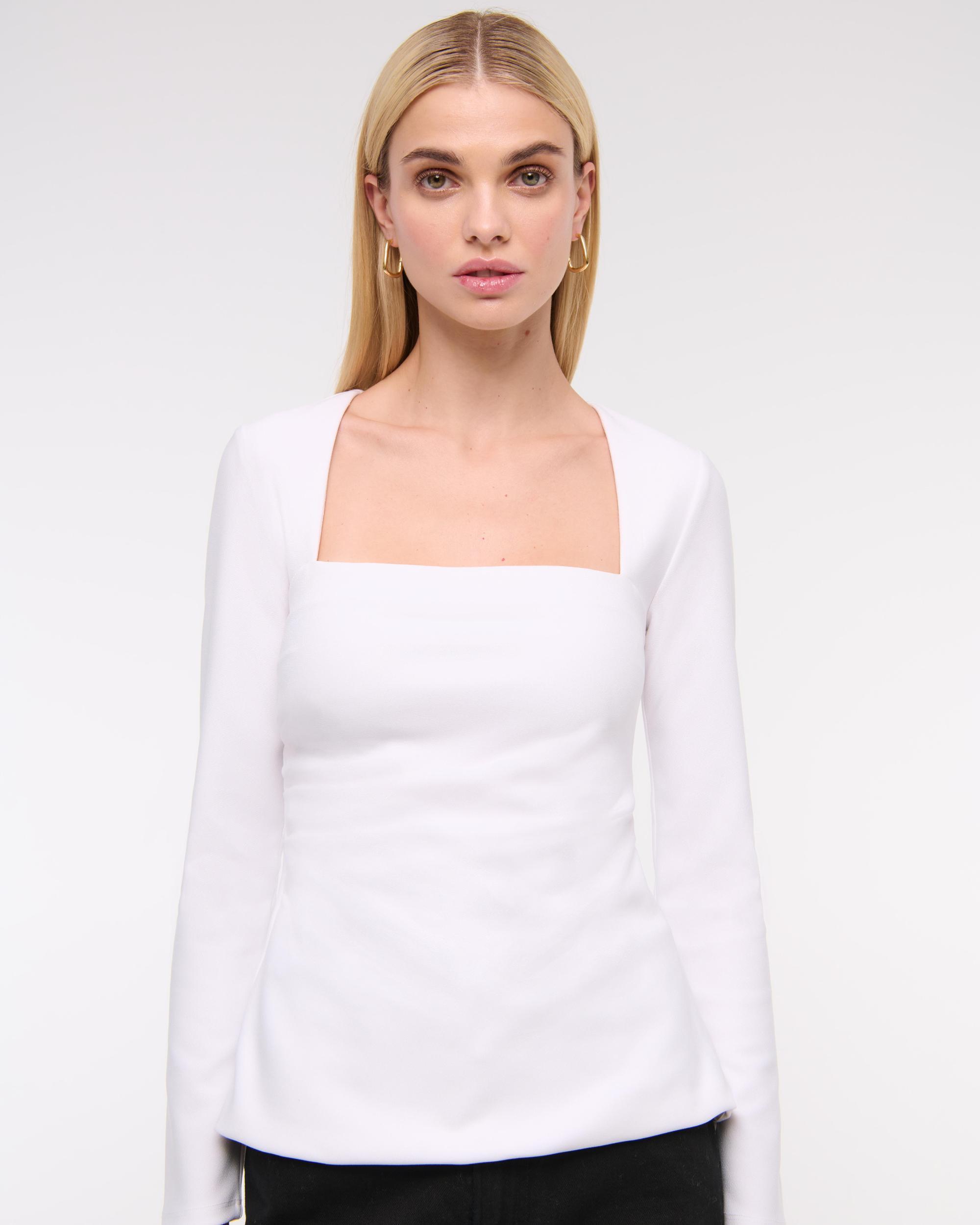 Long-Sleeve Stretch Crepe Portrait Top Product Image
