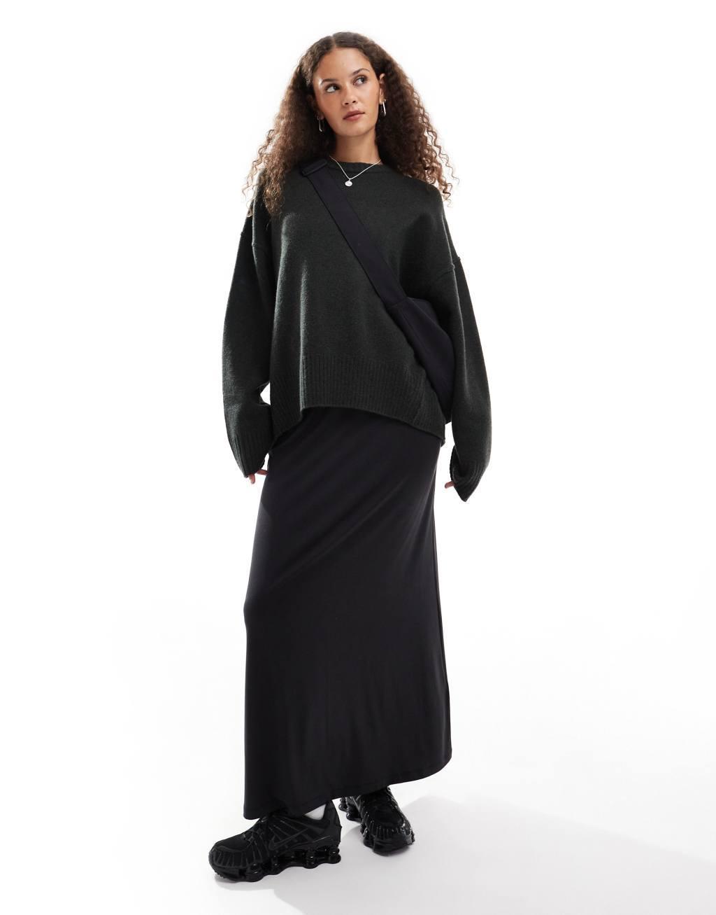 Weekday Elissa wool oversized sweater in dark green melange Product Image