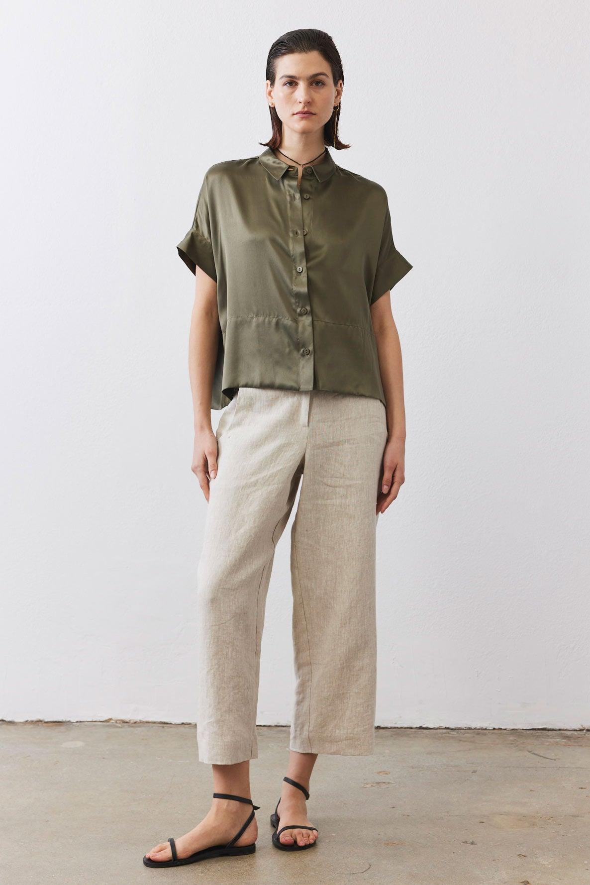 Boxy Washable Silk Cropped Blouse Product Image