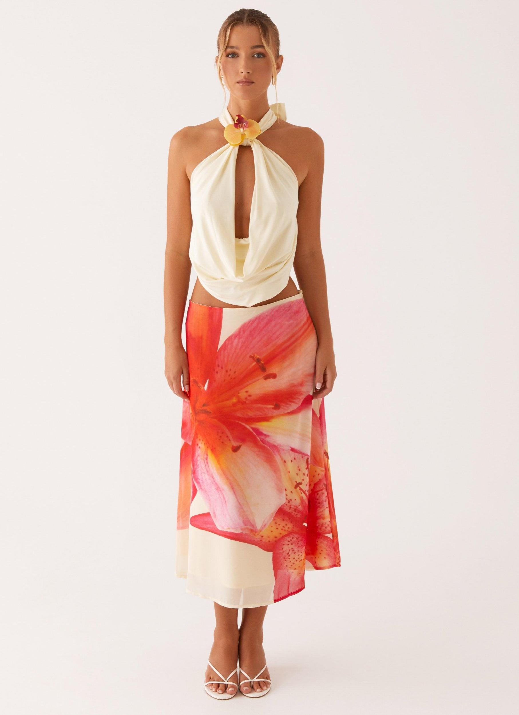 Summertime Midi Skirt - Yellow Floral Product Image