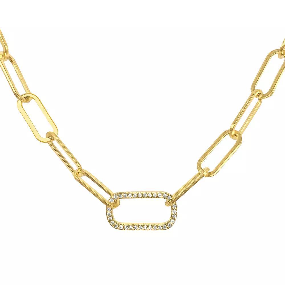 Adornia 14k Gold Plated Stainless Steel Cubic Zirconia Paper Clip Chain & Oversized Link Necklace, Women's, Size: 18", Gold Tone Product Image