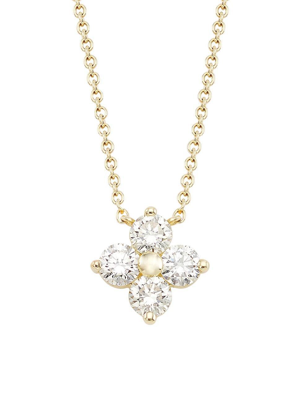 Womens 14K Yellow Gold & 0.41 TCW Diamond Flower Necklace Product Image