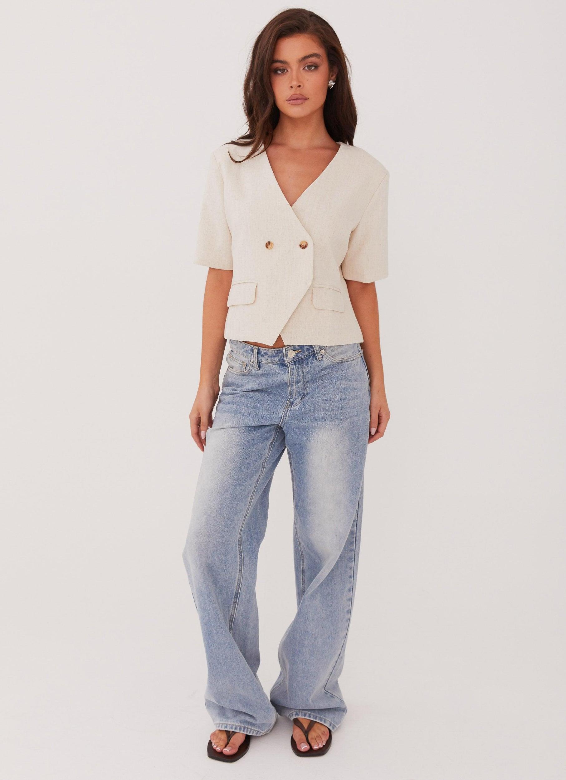 Hacienda Linen Short Sleeve Blazer - Oatmeal Product Image