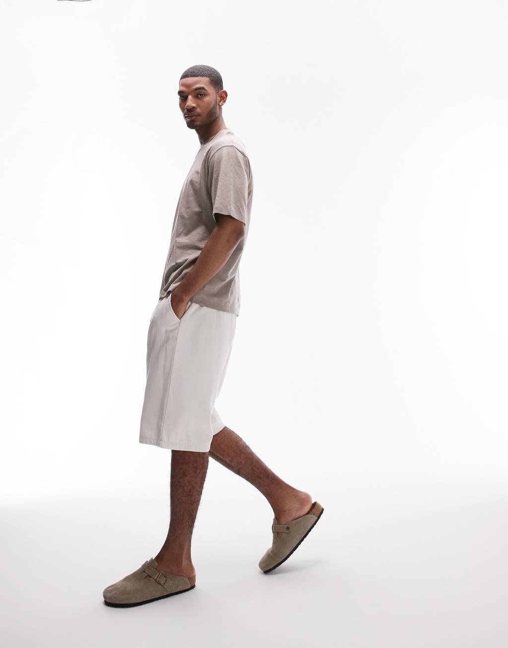 Topman oversized fit linen mix t-shirt in mink Product Image