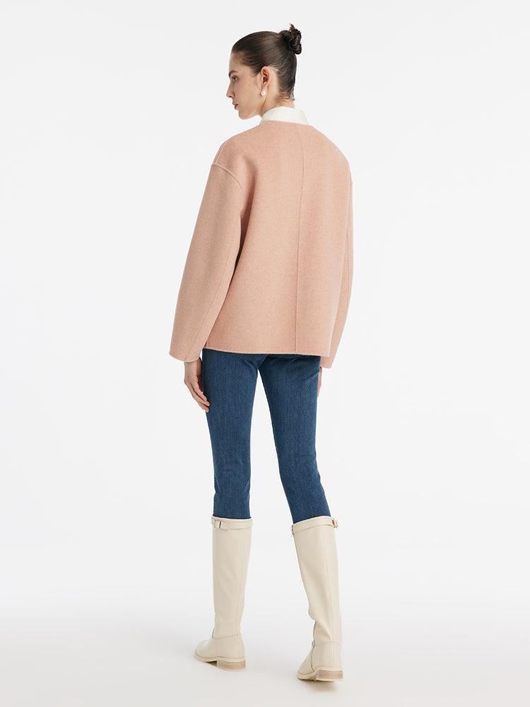 Pure Double-Faced Wool Round Neck Women Jacket Product Image