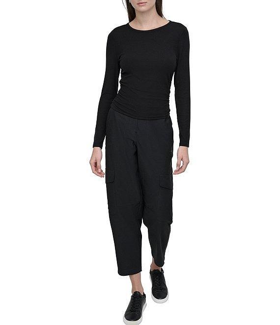 DKNY Sport by Donna Karen Platinum Ribbed Crew Neck Long Sleeve Side Ruching Top Product Image