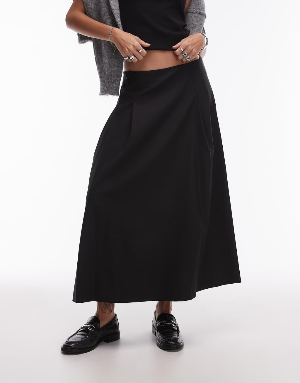 Mango midi pleat front skirt in black Product Image