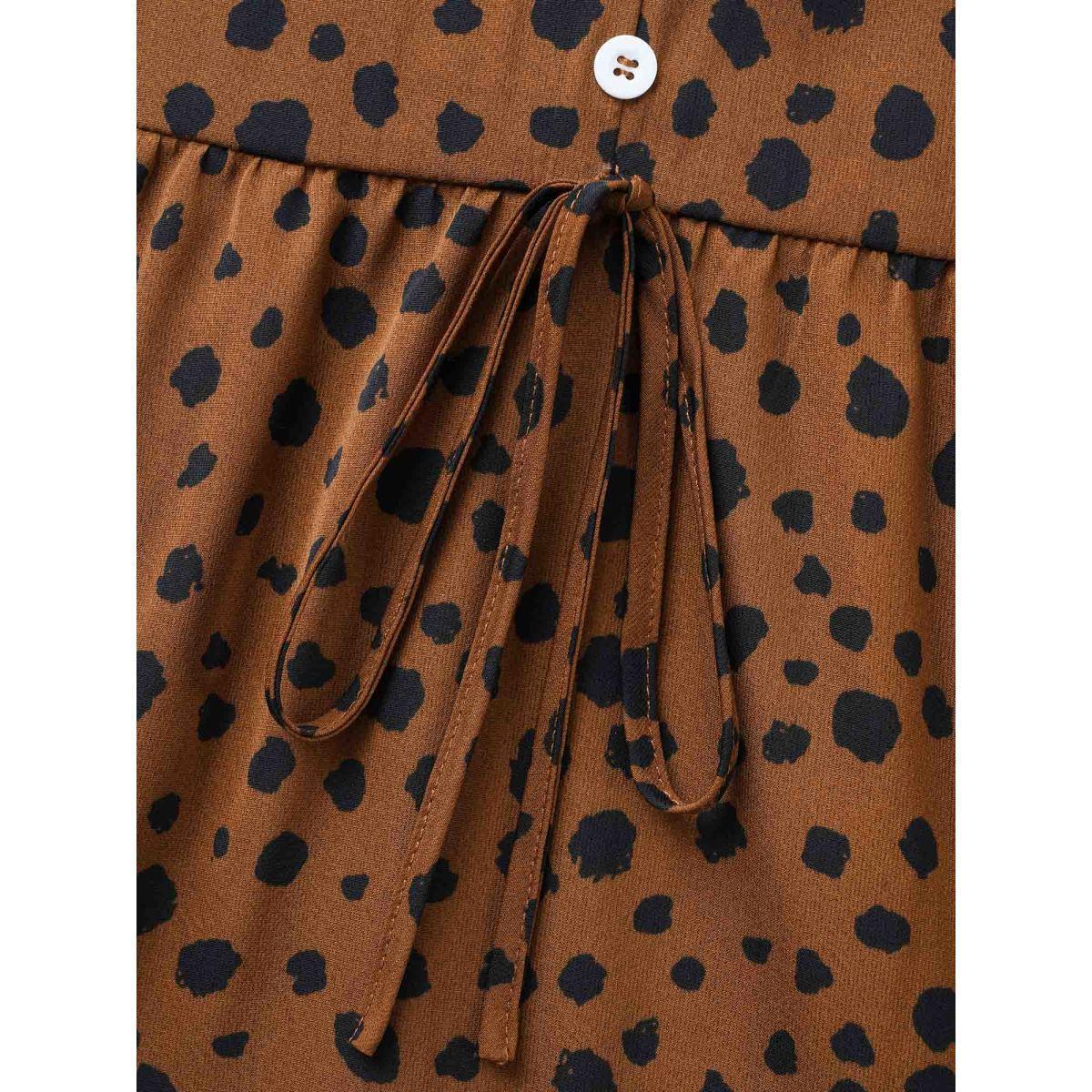 Plus Size Leopard Print Tie Knot Ruffle Layered Hem Dress Browncoffeecolor Women Elegant Tie knot V-neck Long Sleeve Curvy BloomChic 12/L Product Image