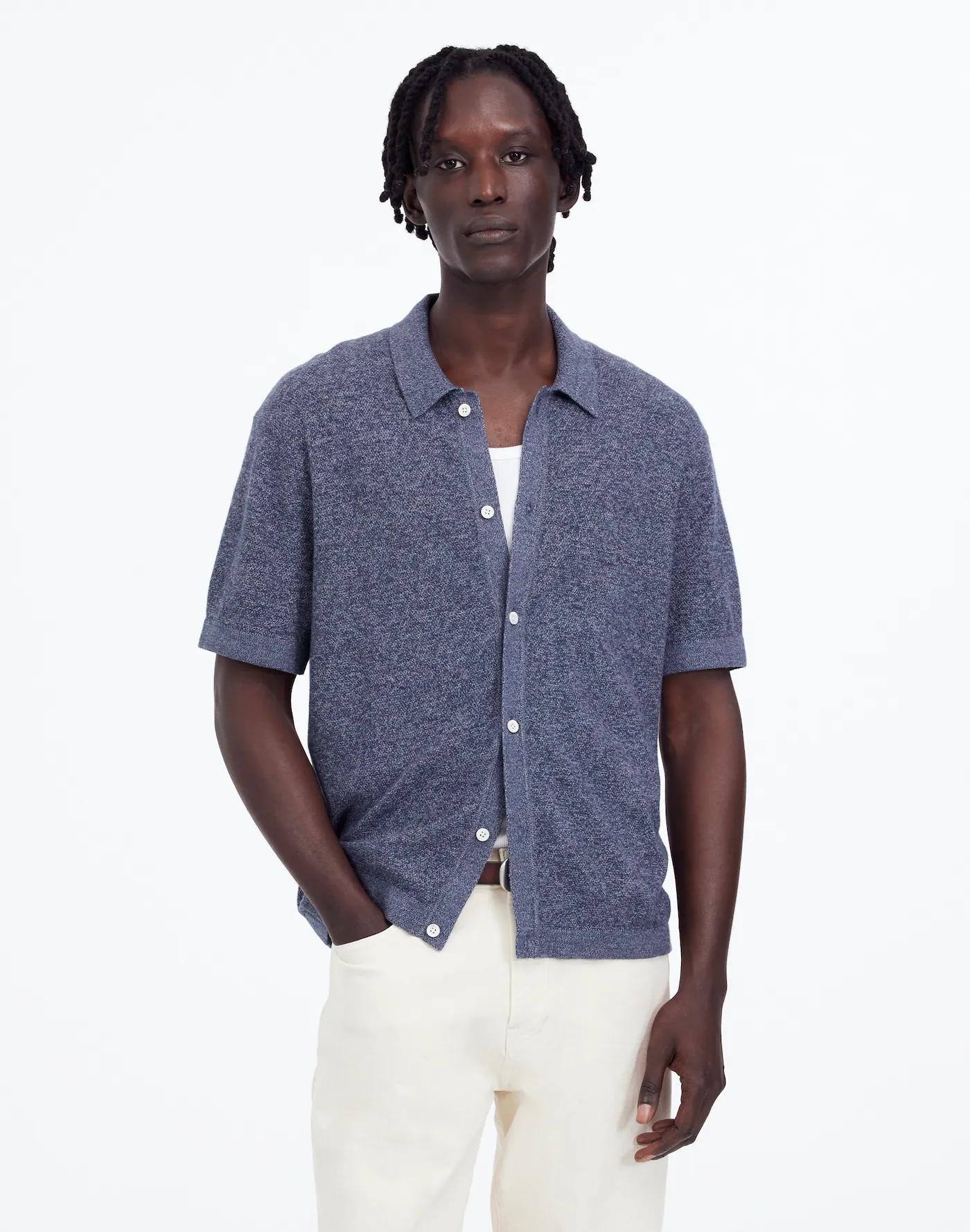 Marled Cotton Button-Up Sweater Polo Product Image