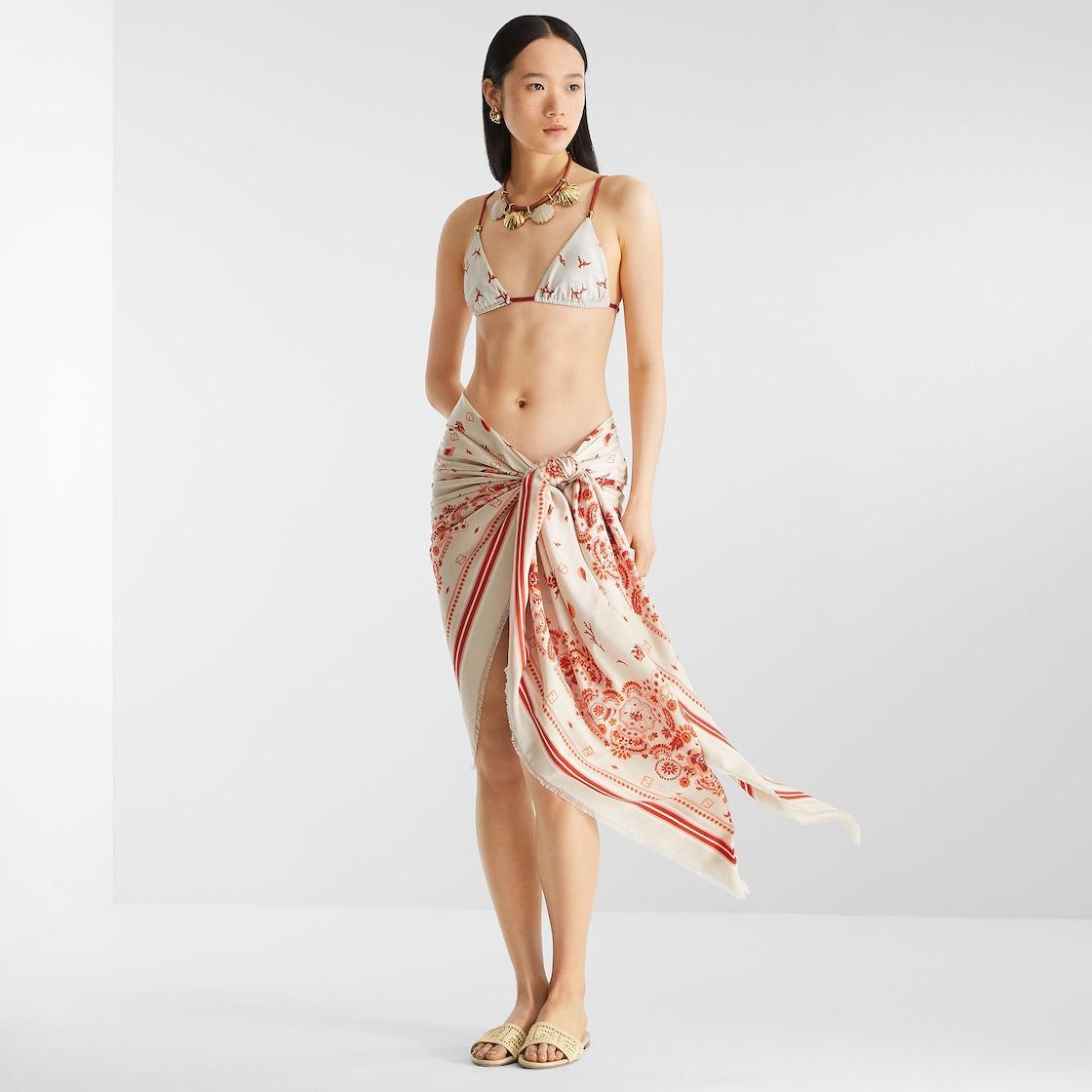 Bikini TopWhite Lycra® bikini top with coral print Product Image