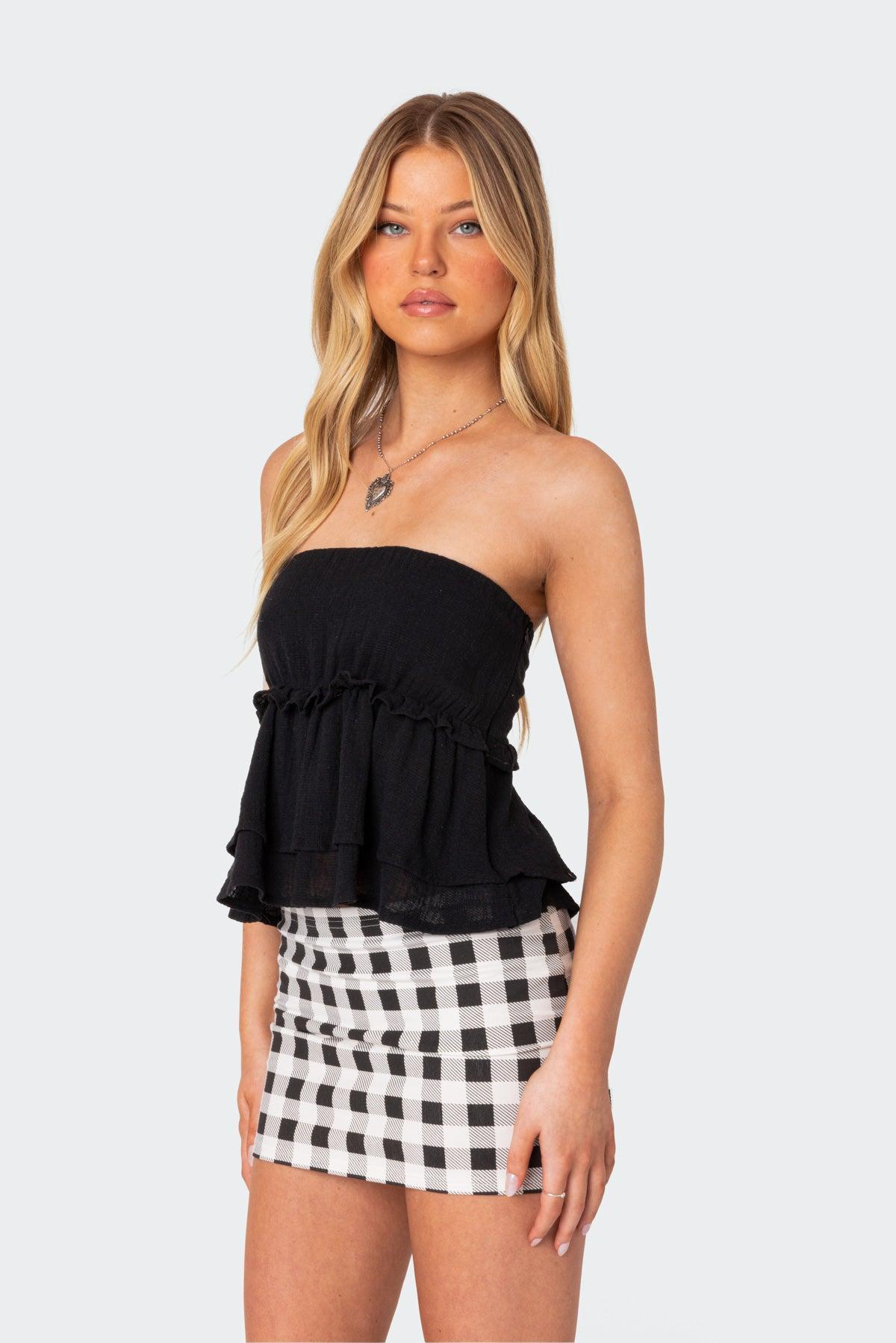 Linen Look Strapless Peplum Top Product Image