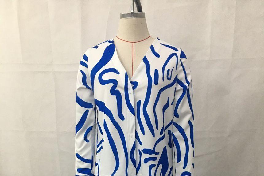Set: Patterned Shirt + High Rise Mini Pencil Skirt Product Image