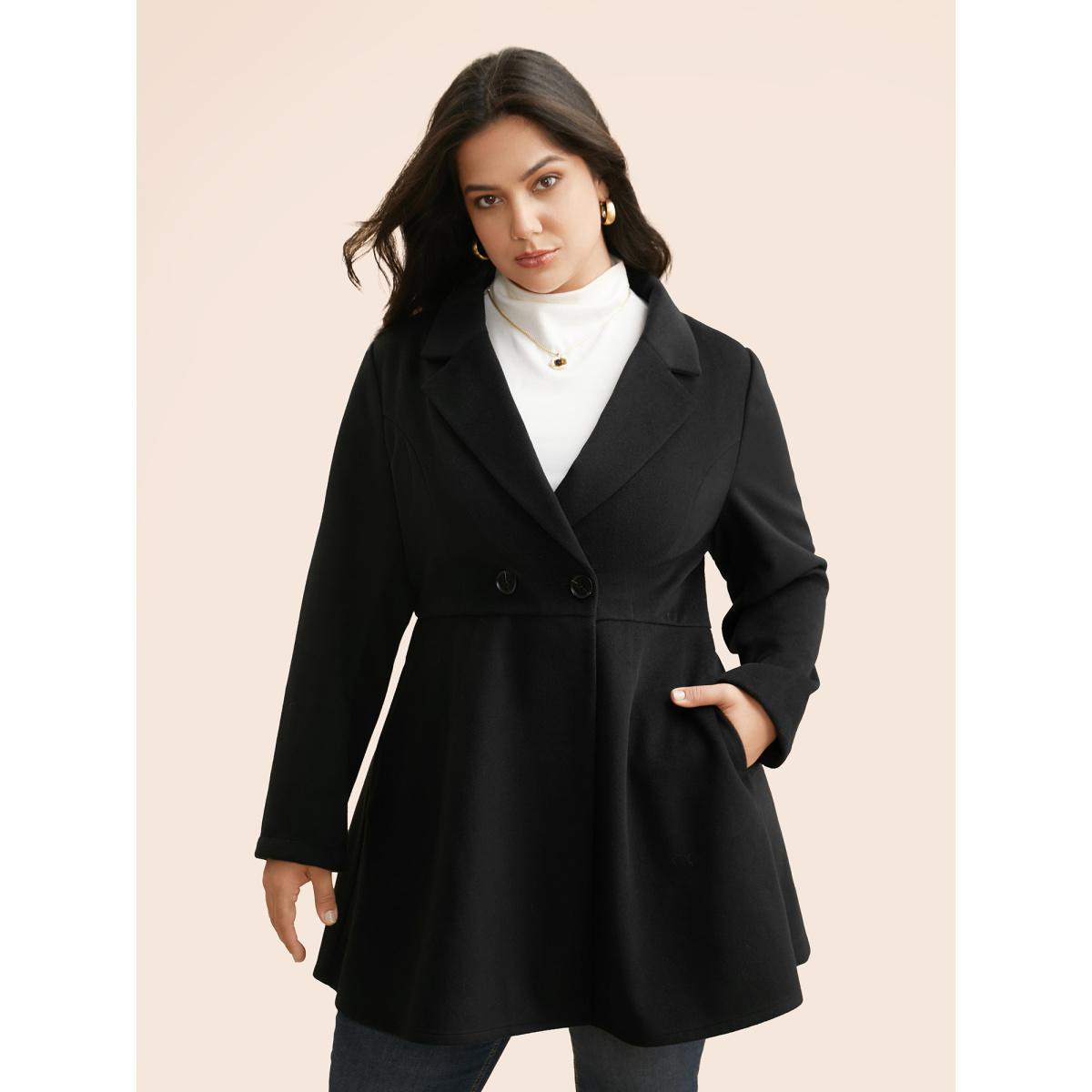 Plus Size Suit Collar Button Up Slightly Stretchy Jacket Women Black Button Bodycon Side seam pocket Everyday Jackets BloomChic 14-16/1X Product Image