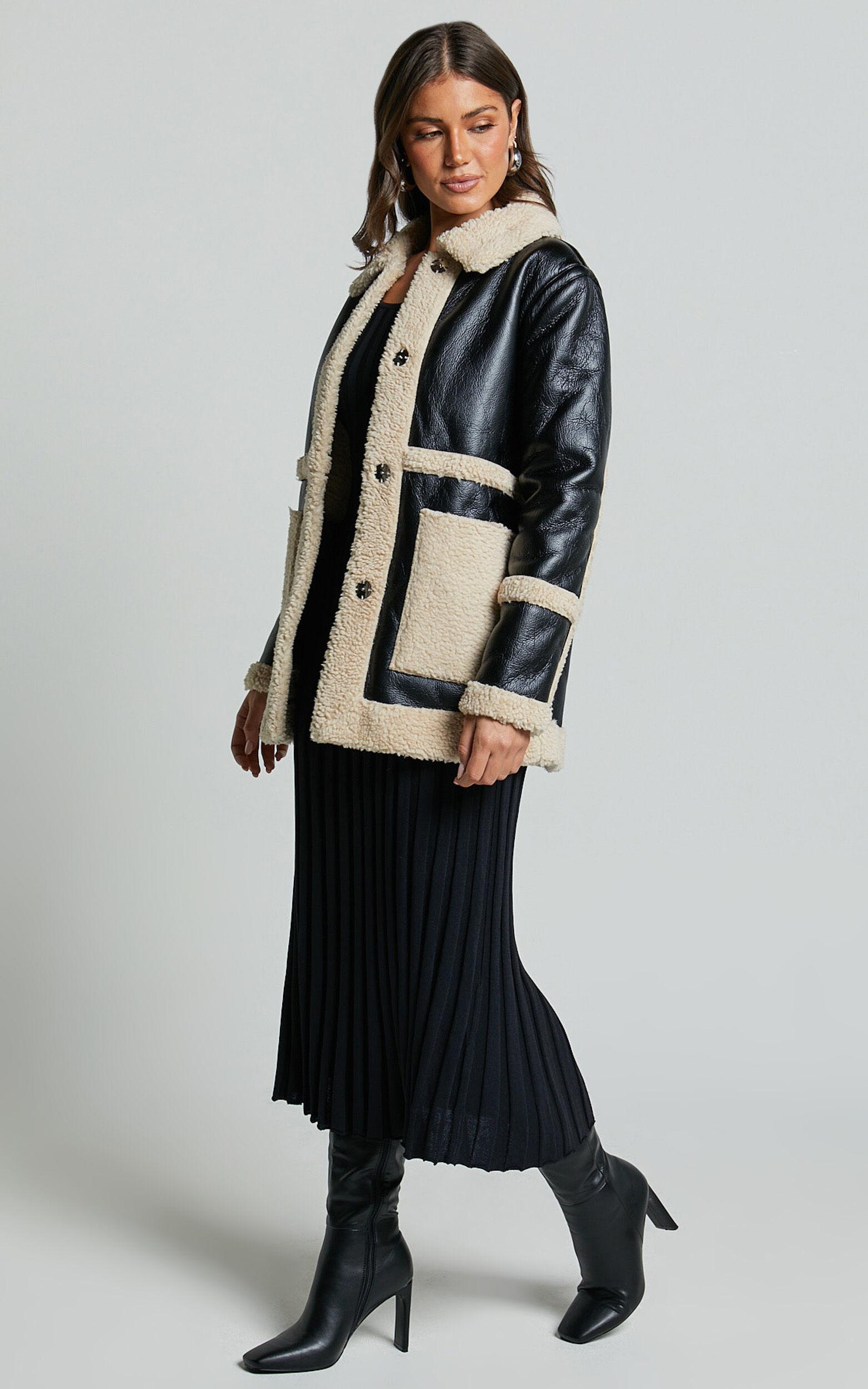 Ruth Jacket - Faux Shearling Aviator Jacket in Black Product Image
