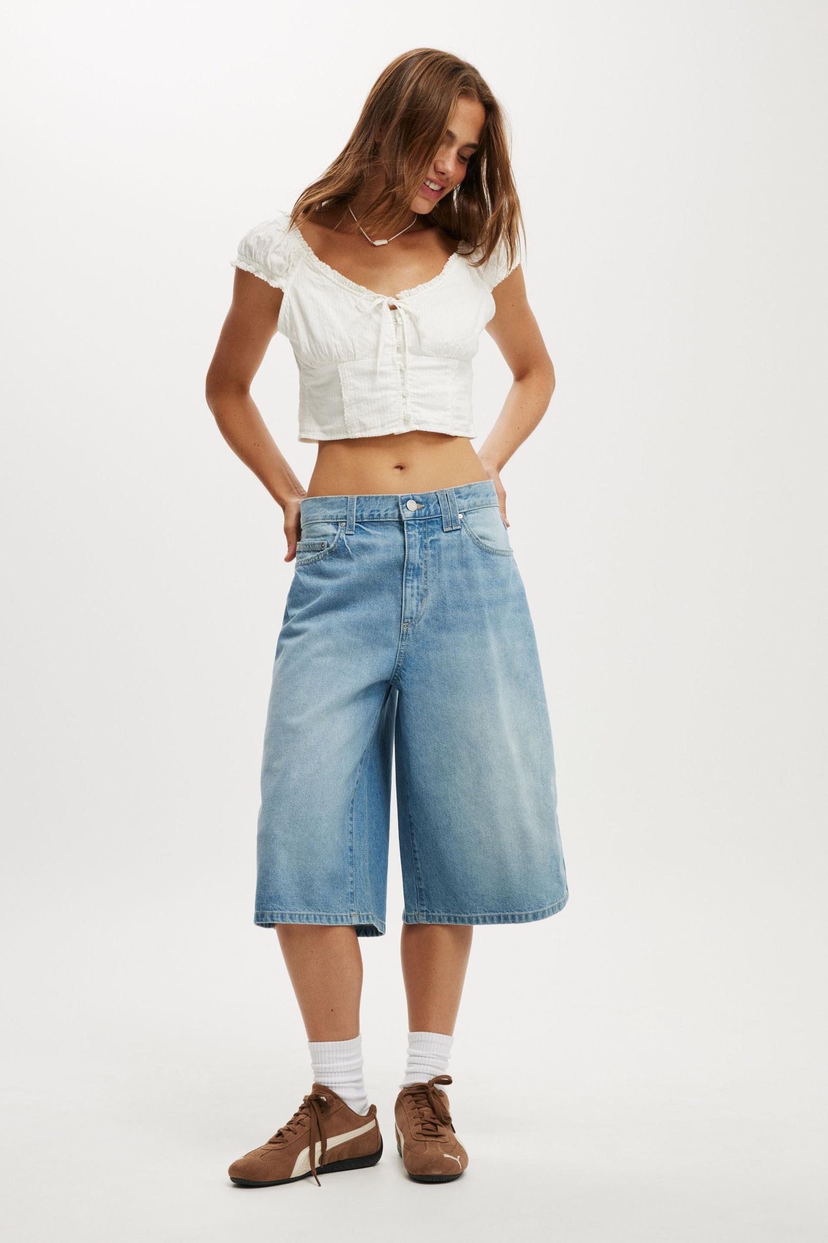 Cotton On Women - 91 Baggy Denim Jort - Blue haze Product Image