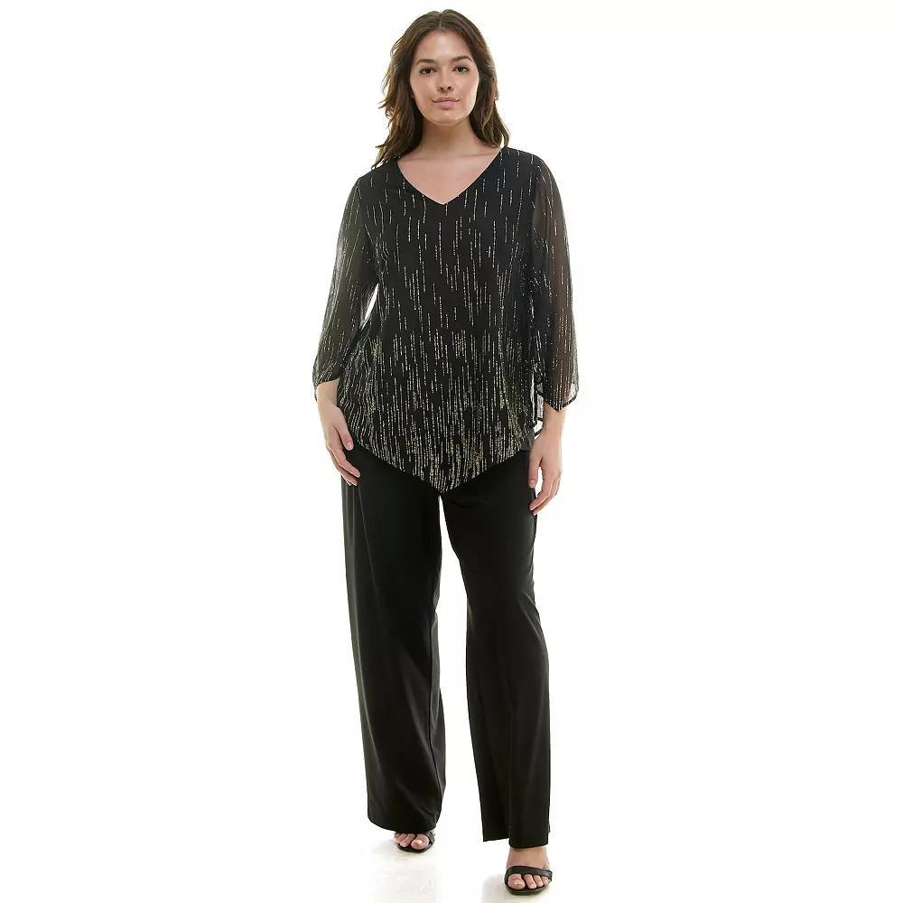 Plus Size Luxology 2-Piece V-Neck Poncho & Straight Leg Pants Set, Womens Product Image