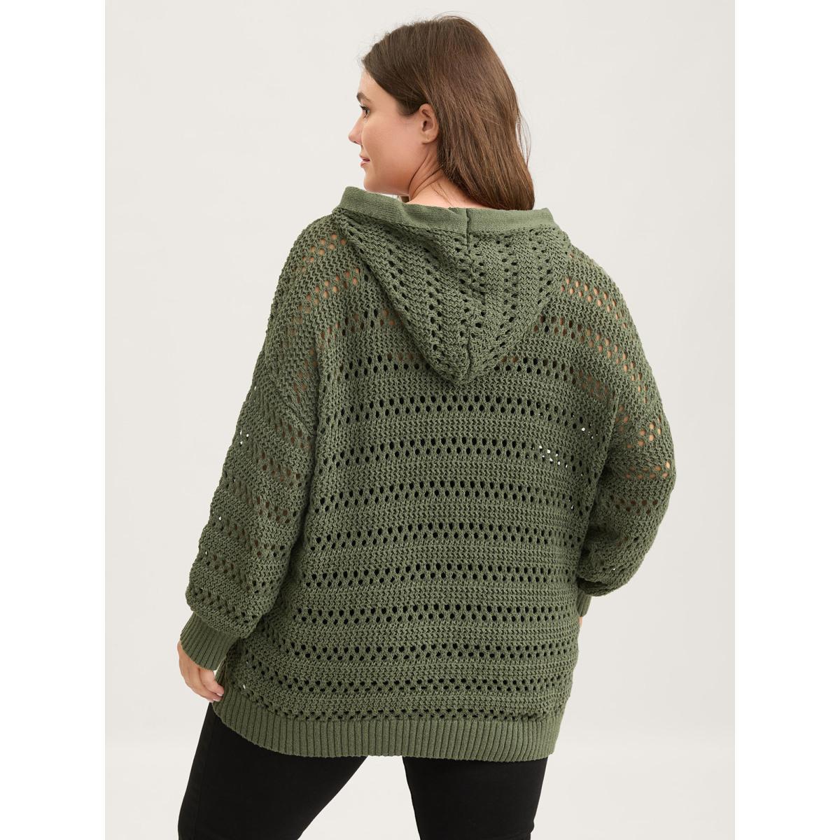 Plus Size Cut-Out Textured Drop Shoulder Pullover Moss Women Loose Long Sleeve Hooded Everyday-Casual Pullovers BloomChic 14-16/1X Product Image