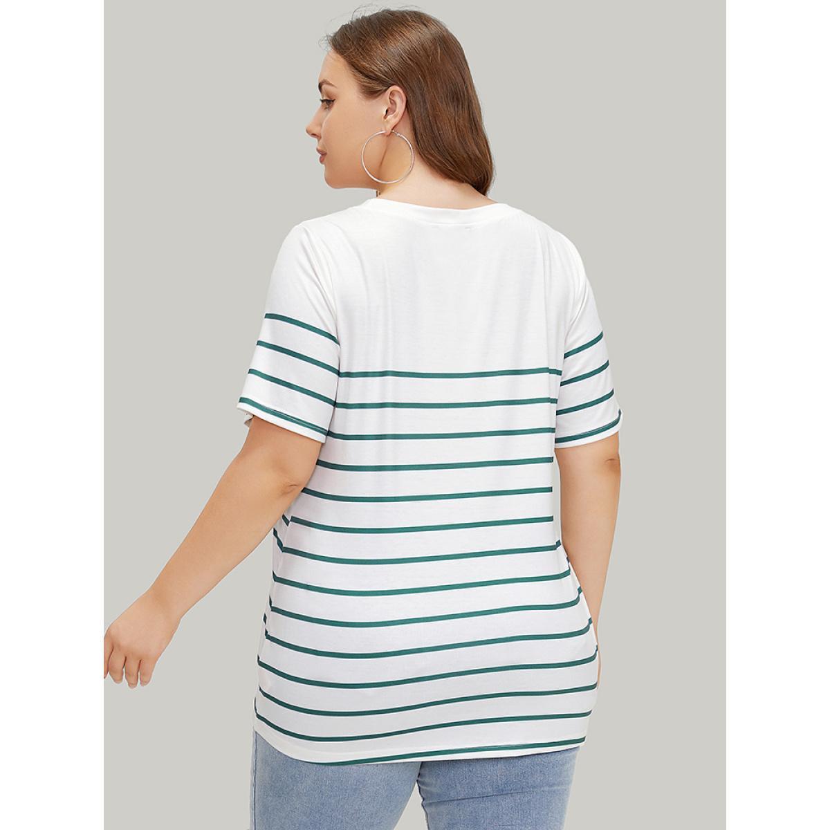 Plus Size Striped & Slogans Print Crew Neck T-shirt White Women Casual Positive slogan Dailywear T-shirts BloomChic 22-24/3X Product Image