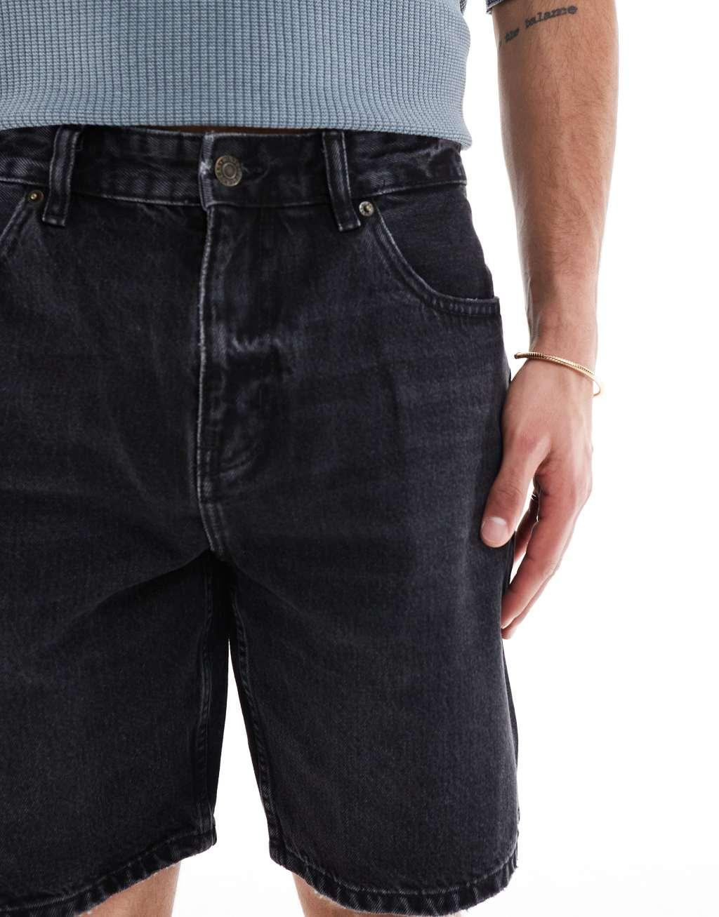 Pull&Bear standard fit denim short in black Product Image