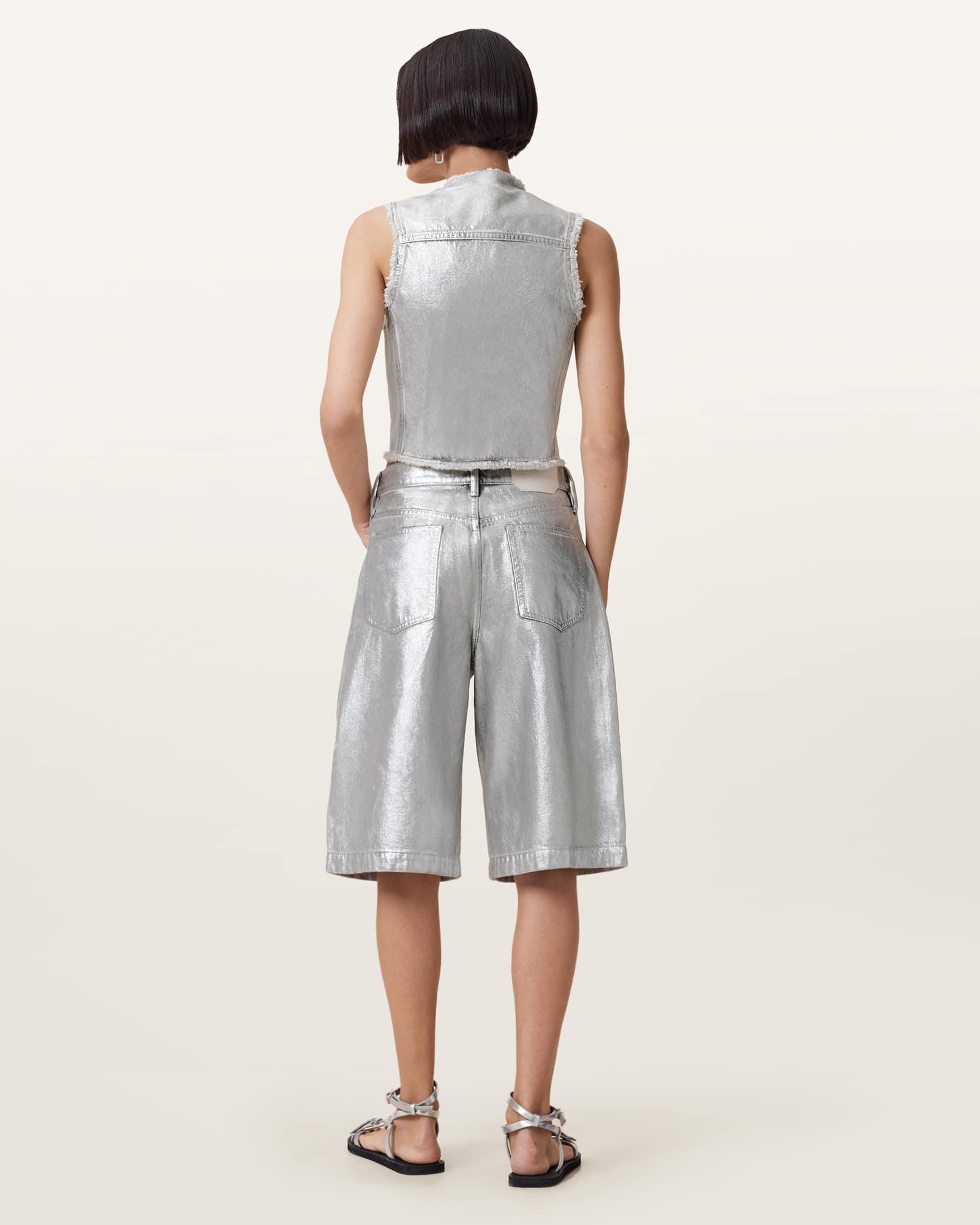Louie Metallic Long Denim Shorts Product Image