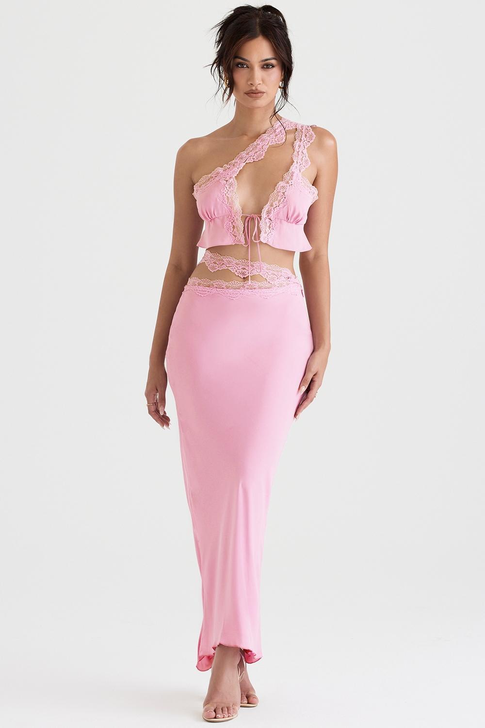 Mathilda Pink Lace Trim Maxi Skirt Product Image