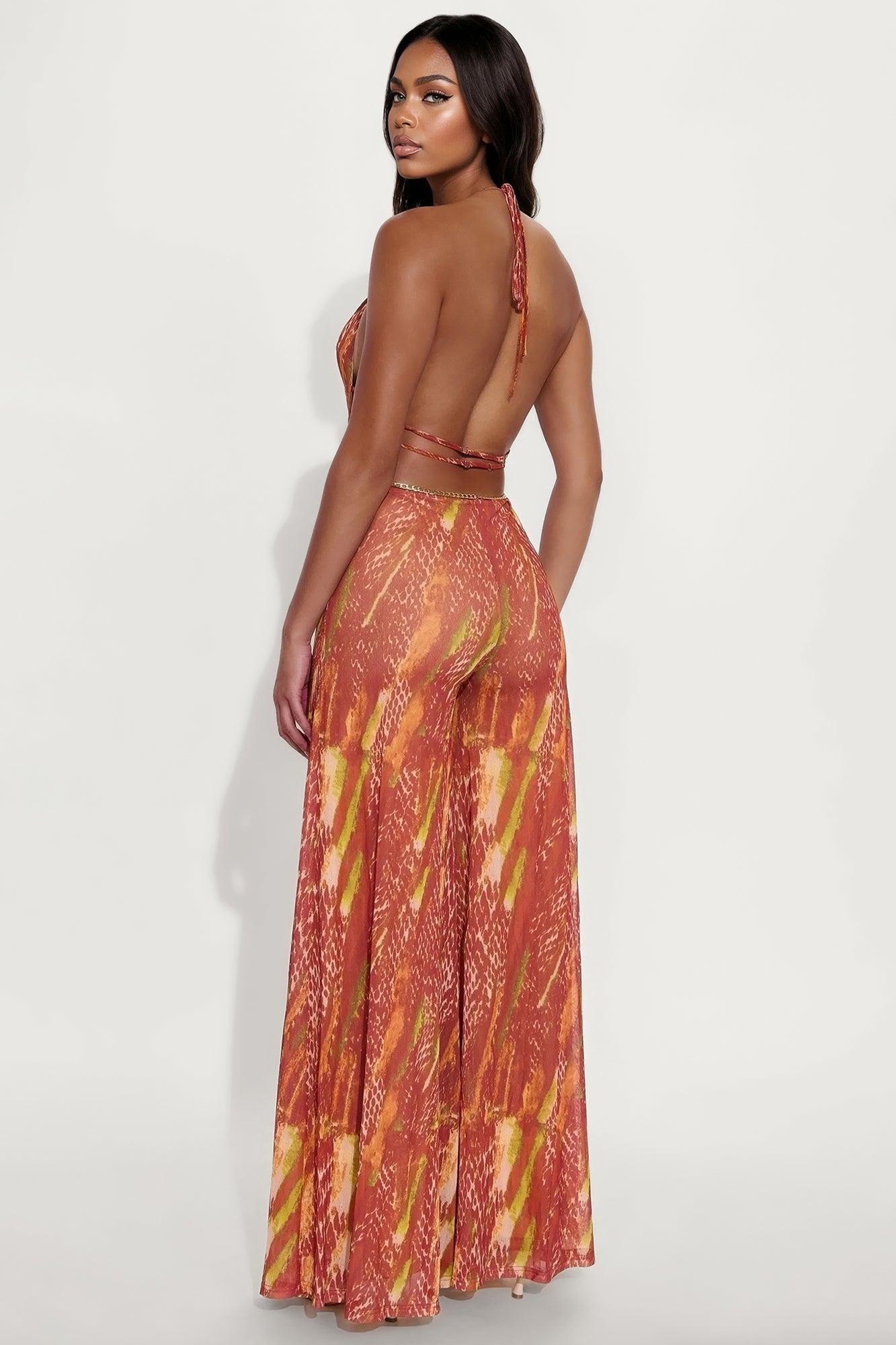 Cabana Mode Mesh Jumpsuit - Rust/combo Female Product Image