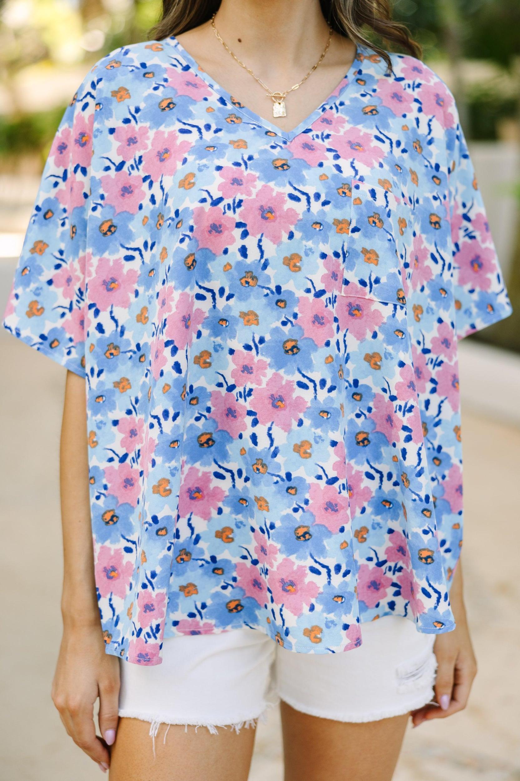 Couldn't Be Better Blue Floral Top Female Product Image