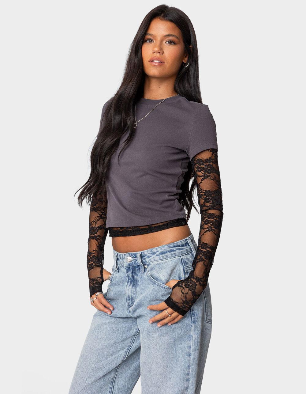 EDIKTED Layered Lace Sleeve Tee Product Image