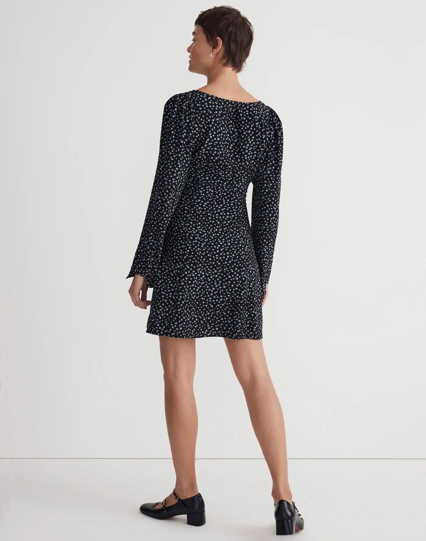 Seamed Long-Sleeve Mini Dress in Ditsy Floral Product Image