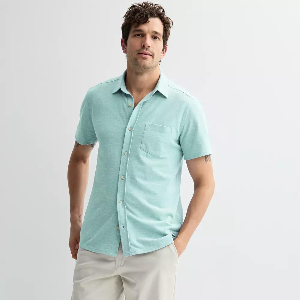 Men's Sonoma Goods For Life® Knit Short Sleeve Button Down Shirt, Size: XL, Light Green Product Image