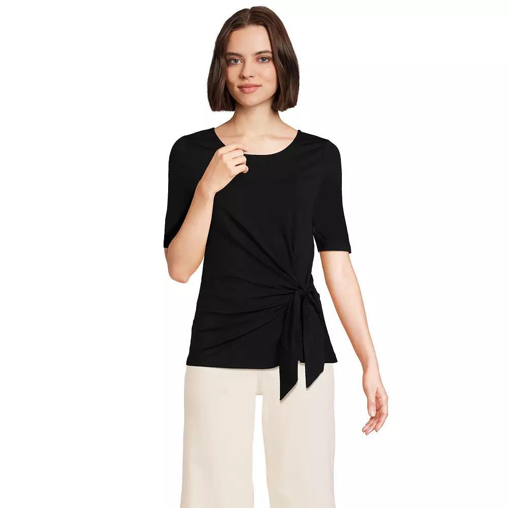 Women's Plus Size Lands' End Lightweight Jersey Tie Front Top, Size: 3XL, Black Product Image