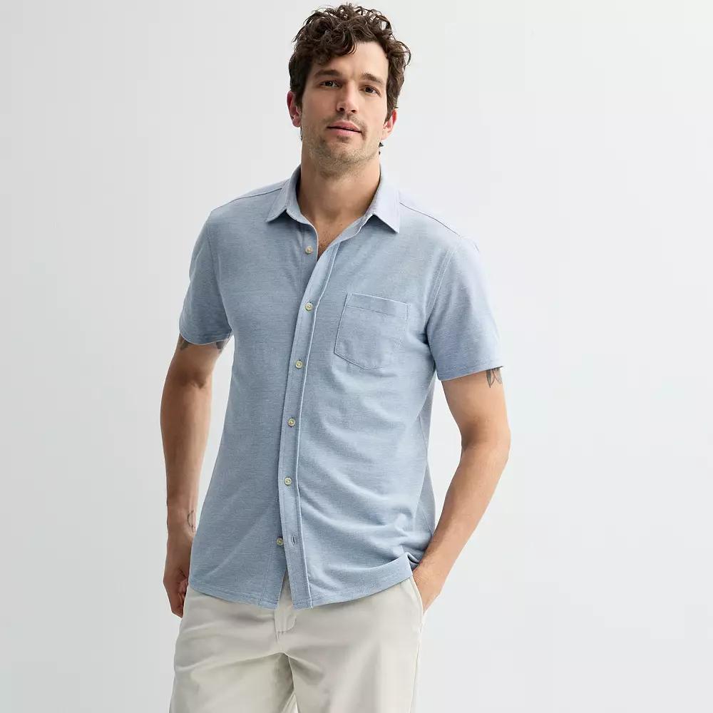 Men's Sonoma Goods For Life® Knit Short Sleeve Button Down Shirt, Size: XXL, Light Blue Product Image